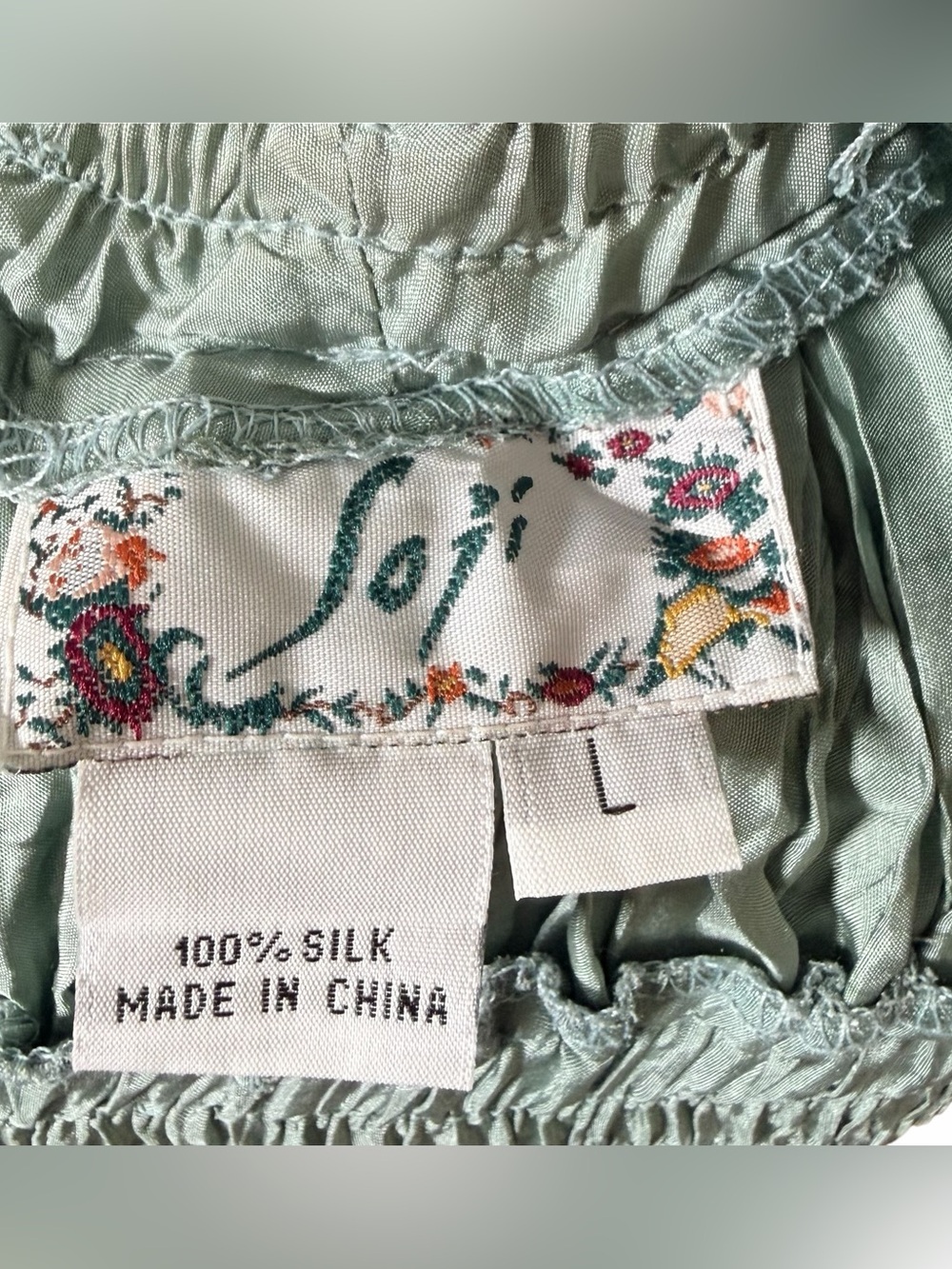Soji 100% Silk Crinkled Tiered Midi Skirt - Sage Mint Green - Size Large - Picture 10 of 11